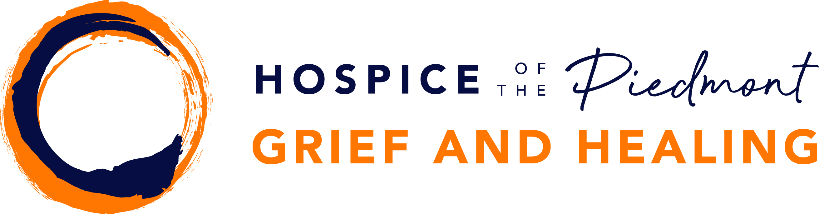 Navy blue and orange Hospice of the Piedmont Grief and Healing logo.