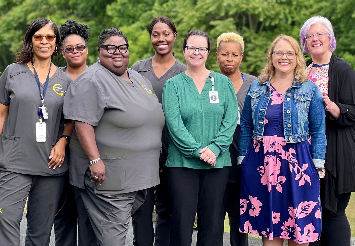 A group of CNAs, Chaplains, Nurses, and Social Workers from Hospice of the Piedmont's South Team